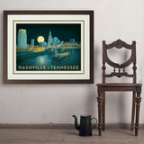 Nashville Riverfront Skyline at Night - Art Print, 24x32 / Deluxe / Brown