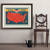 250th Anniversary USA: Commemorative Map - Art Print, 24x32 / Deluxe / Brown
