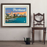 Portland, Oregon: Waterfont Skyline - Art Print, 24x32 / Deluxe / Brown