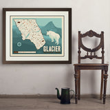Map of Glacier National Park - Art Print, 24x32 / Deluxe / Brown