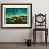 Nashville Skyline: Pedestrian Bridge, Horizontal - Art Print, 24x32 / Deluxe / Brown