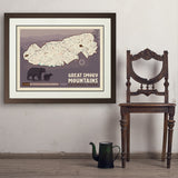 Map of Great Smoky Mtns National Park - Art Print, 24x32 / Deluxe / Brown