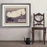 Map of Great Smoky Mtns National Park - Art Print, 24x32 / Deluxe / Gray