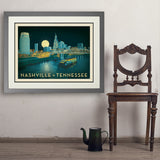 Nashville Riverfront Skyline at Night - Art Print, 24x32 / Deluxe / Gray
