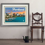 Portland, Oregon: Waterfont Skyline - Art Print, 24x32 / Deluxe / Gray