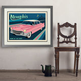 Memphis, TN: Pink Caddy (Horizontal) - Art Print, 24x32 / Deluxe / Gray