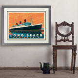 Long Beach, CA: Queen Mary - Art Print, 24x32 / Deluxe / Gray