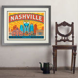 Nashville Landmarks (Horizontal) - Art Print, 24x32 / Deluxe / Gray