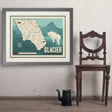 Map of Glacier National Park - Art Print, 24x32 / Deluxe / Gray