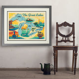 Great Lakes: Horizontal Map - Art Print, 24x32 / Deluxe / Gray