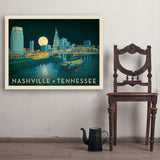 Nashville Riverfront Skyline at Night - Art Print, 30x40