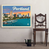 Portland, Oregon: Waterfont Skyline - Art Print, 30x40