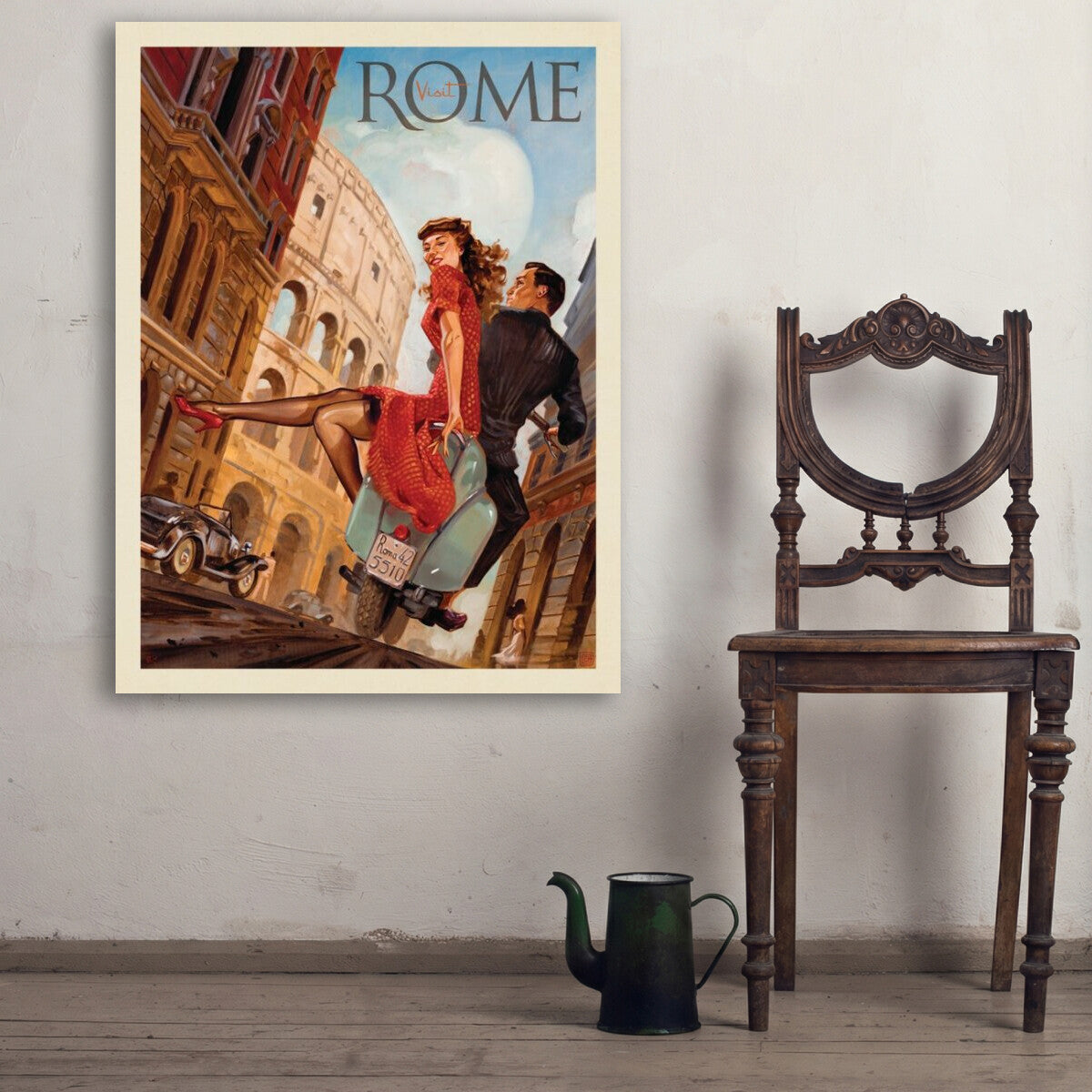 Italy: Rome by Vespa — Vintage Travel Poster | Art Print