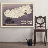 Map of Great Smoky Mtns National Park - Art Print, 36x48