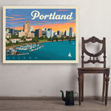 Portland, Oregon: Waterfont Skyline - Art Print, 36x48