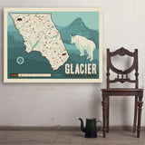 Map of Glacier National Park - Art Print, 36x48