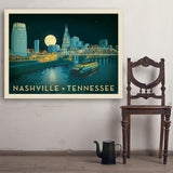 Nashville Riverfront Skyline at Night - Art Print, 36x48