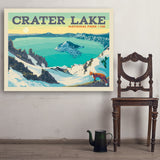 Crater Lake National Park: Winter Fox (Horizontal) - Art Print, 36x48