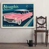 Memphis, TN: Pink Caddy (Horizontal) - Art Print, 36x48
