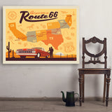 Route 66 Map - Art Print, 36x48