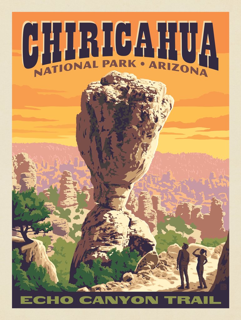 Chiricahua National Park: Echo Canyon Trail - Metal Sign - Artwork