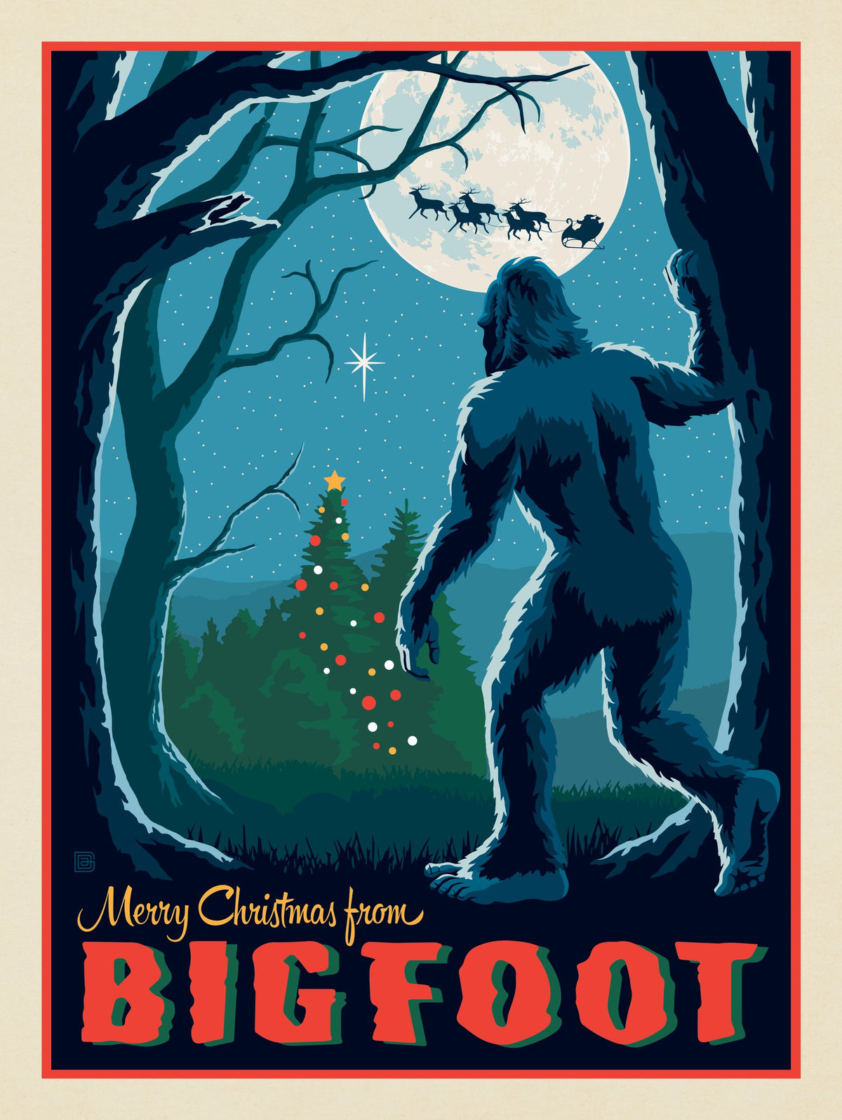 Bigfoot Wishes You Merry Christmas - Puzzle - Artwork