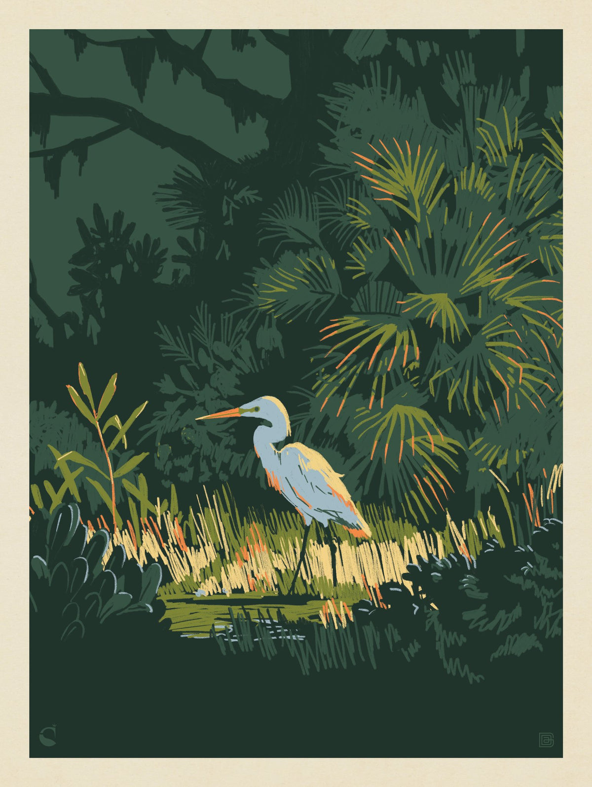 Digital Painting: Snowy Egret - Puzzle - Artwork