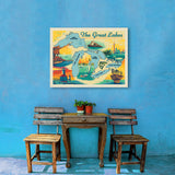 Great Lakes: Horizontal Map - Canvas, Canvas / 24x32
