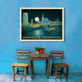 Nashville Riverfront Skyline at Night - Canvas, Canvas / 30x40