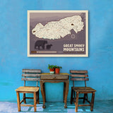 Map of Great Smoky Mtns National Park - Canvas, Canvas / 30x40