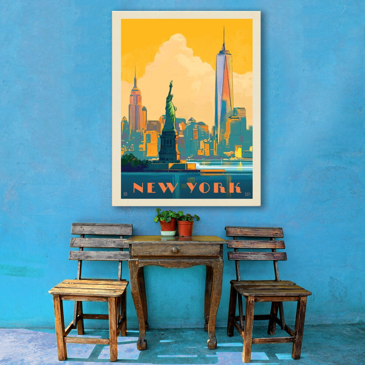 New York City: Skyline Glow — Vintage Travel Poster | Canvas Wall