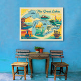 Great Lakes: Horizontal Map - Canvas, Canvas / 30x40