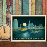 Nashville Riverfront Skyline at Night - Canvas, Canvas / 9x12