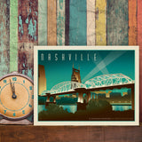 Nashville Skyline: Pedestrian Bridge, Horizontal - Canvas, Canvas / 9x12