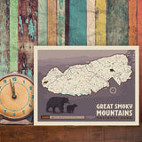 Map of Great Smoky Mtns National Park - Canvas, Canvas / 9x12
