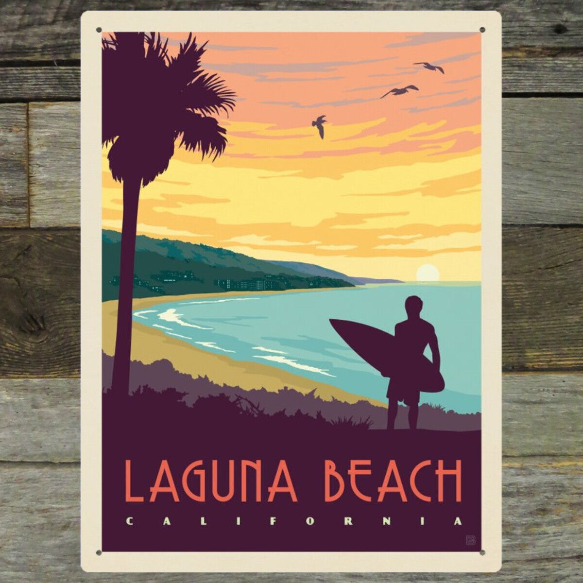 【Laguna Silhouette 】lithograph直筆サイン・EA版 Laguna Beach, California — Vintage Travel Poster | Metal Wall Art