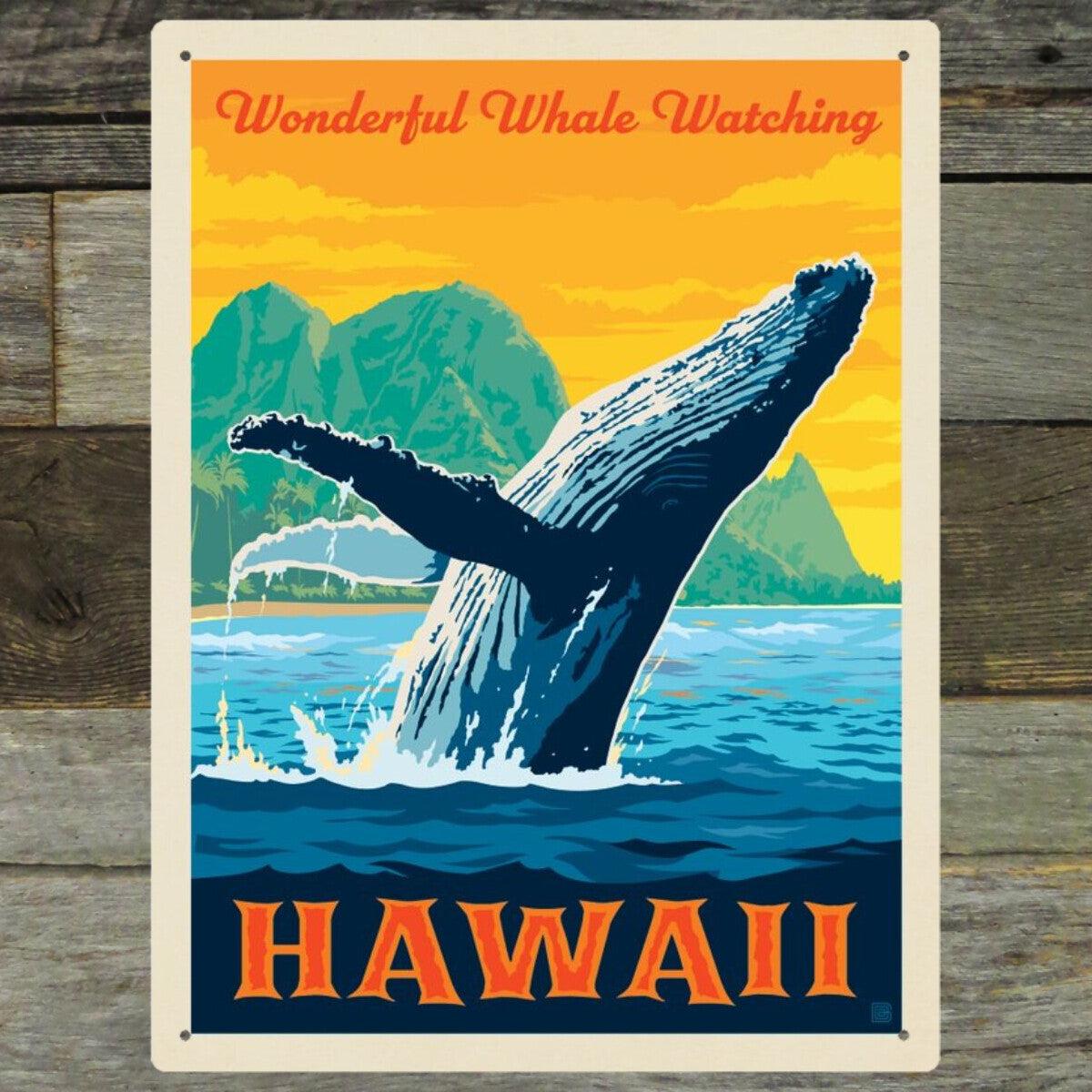 Hawaii: Wonderful Whale Watching — Vintage Travel Poster | Metal
