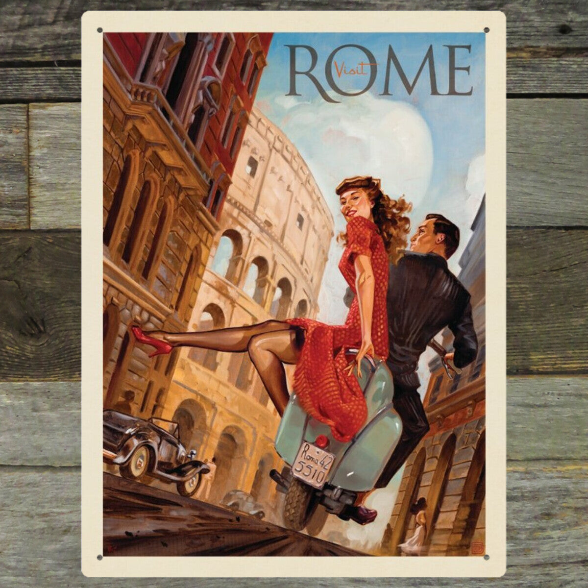 Italy: Rome by Vespa — Vintage Travel Poster | Metal Wall Art