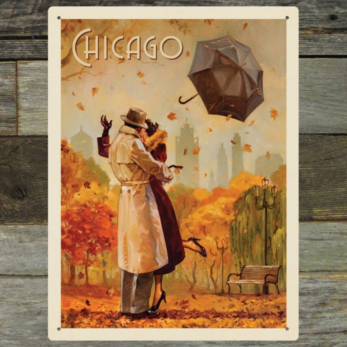 マイケル・クングル作「ファットシティ・シガーラウンジ」中古アートポスター Chicago: Windy City Kiss — Vintage Travel Poster | Metal Wall Art