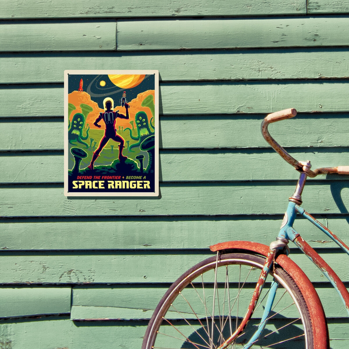 昭和レトロ　space ranger Space Ranger: Retro Futura — Space Travel Poster | Metal Wall Art
