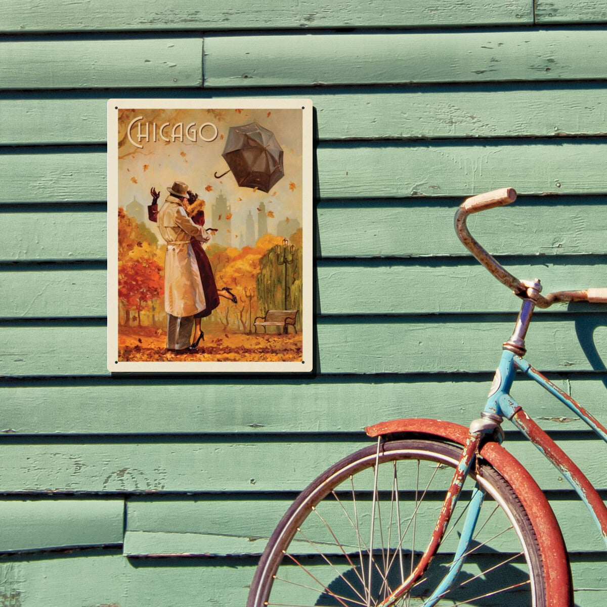 Chicago: Windy City Kiss — Vintage Travel Poster | Metal Wall Art