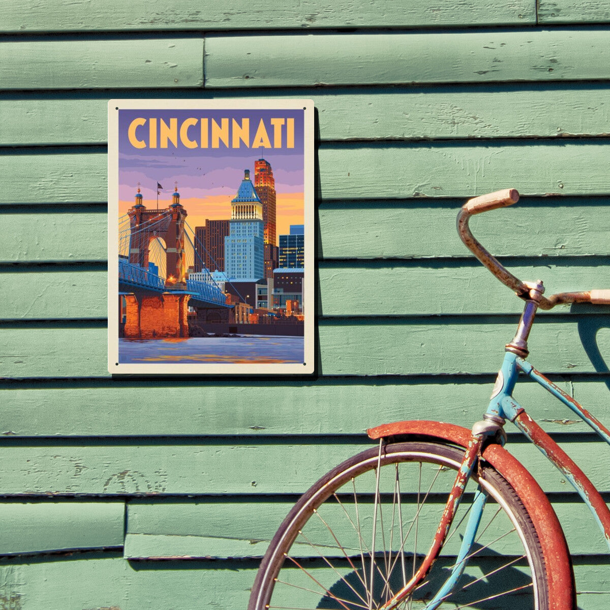 Cincinnati, OH: Riverfront — Vintage Travel Poster | Metal Wall