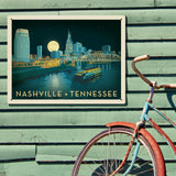 Nashville Riverfront Skyline at Night - Metal Sign, Metal Sign / 18x24