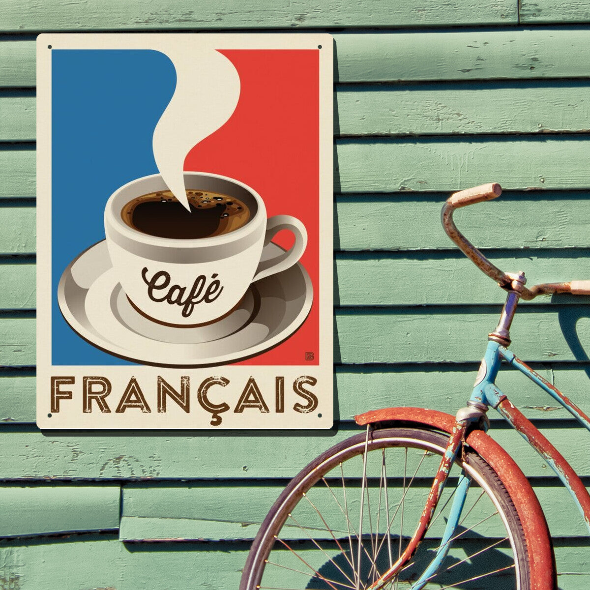 Cafe Francais: French Flag — Coffee Art Print | Metal Wall Art