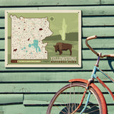 Map of Yellowstone National Park - Metal Sign, Metal Sign / 18x24