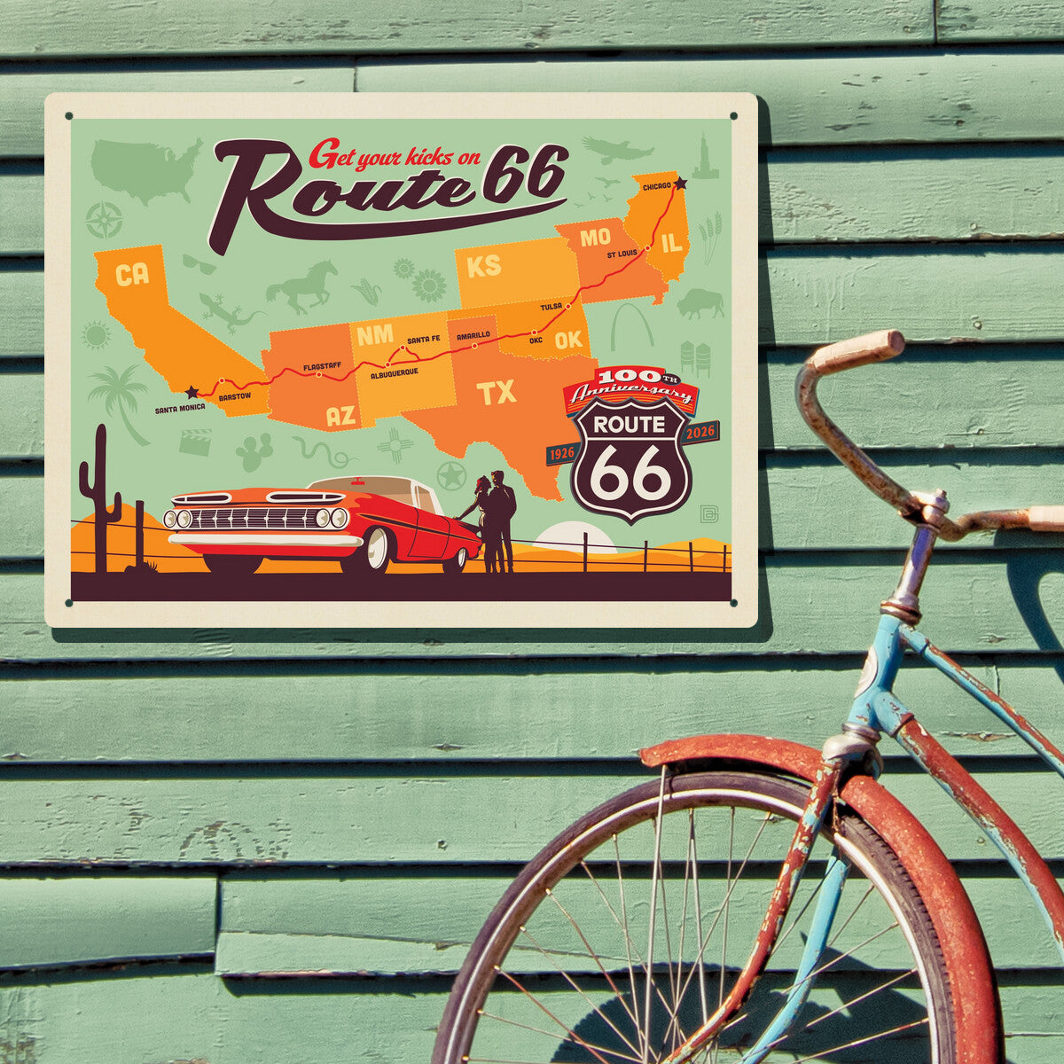 100th Anniversary Of Route 66 (Map) — Vintage Travel Poster