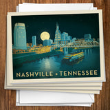 Nashville Riverfront Skyline at Night - Notecards, Notecards
