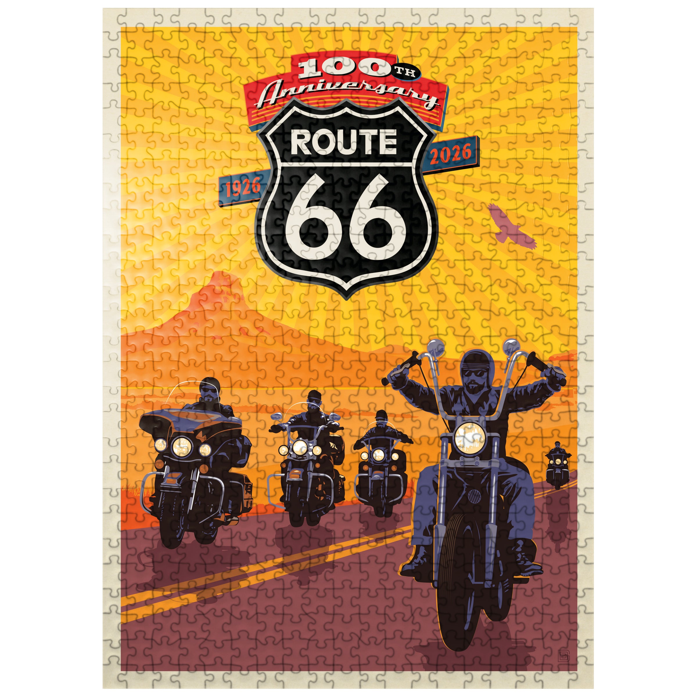 100th Anniversary Of Route 66 (Bikers) — Vintage Travel Poster