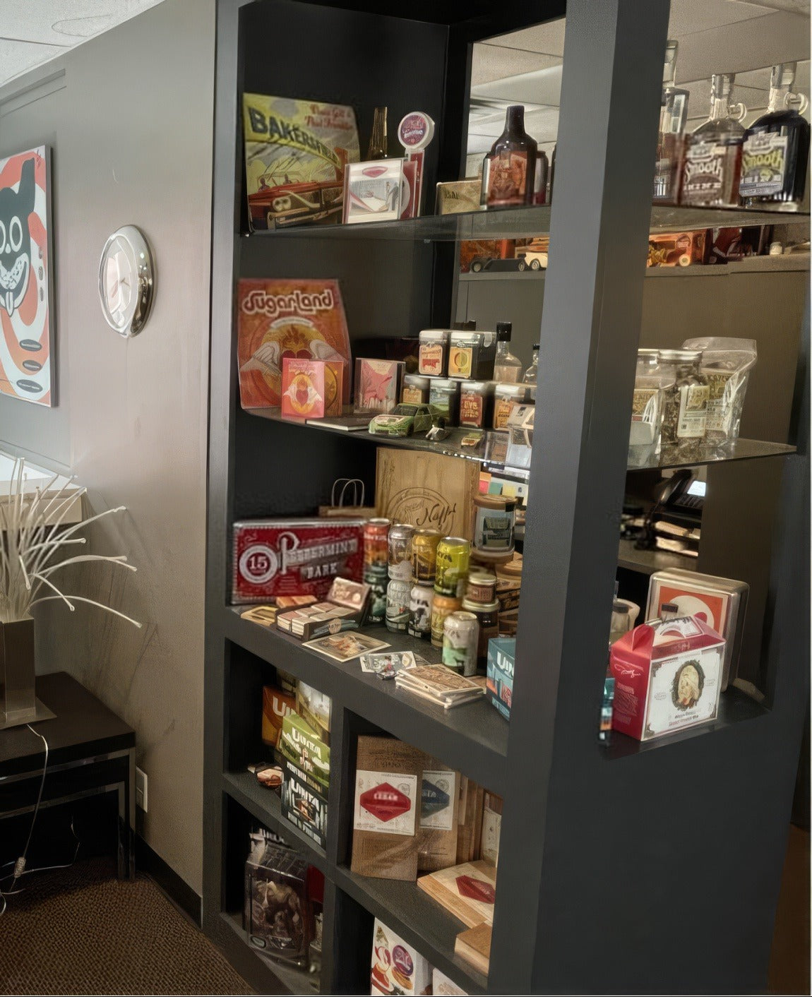 Shelves of ADG products and packaging in the studio