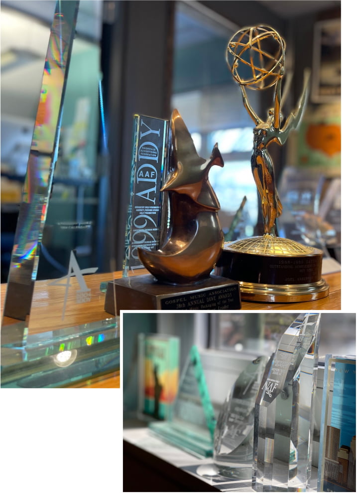 ADG's Emmy and ADDY award trophies